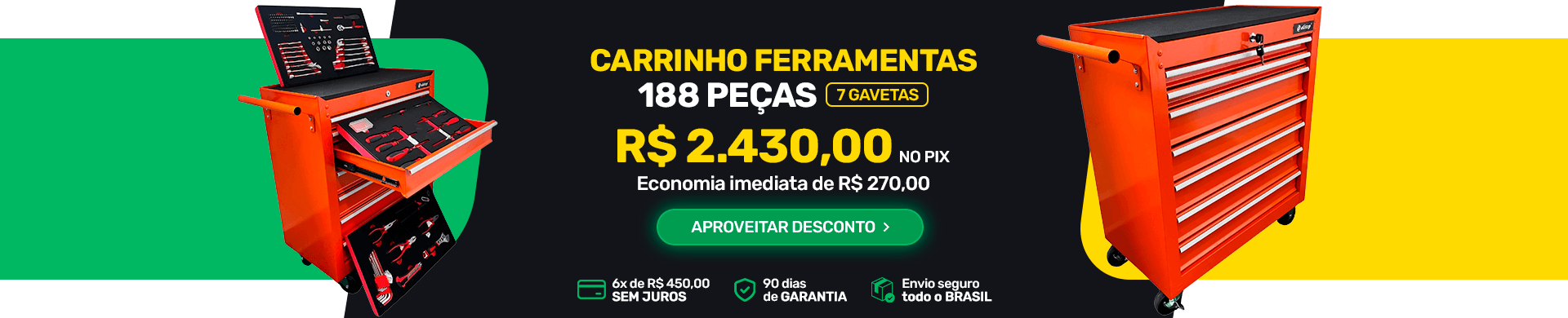 Carrinho Ferramentas 188 Peças 7 Gavetas Elitop